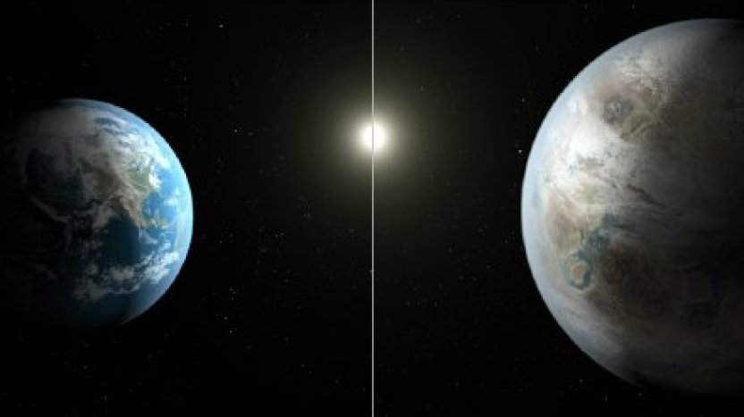 Kepler-452和地球的对比图，Kepler-452b的体积是地球的1.6倍
