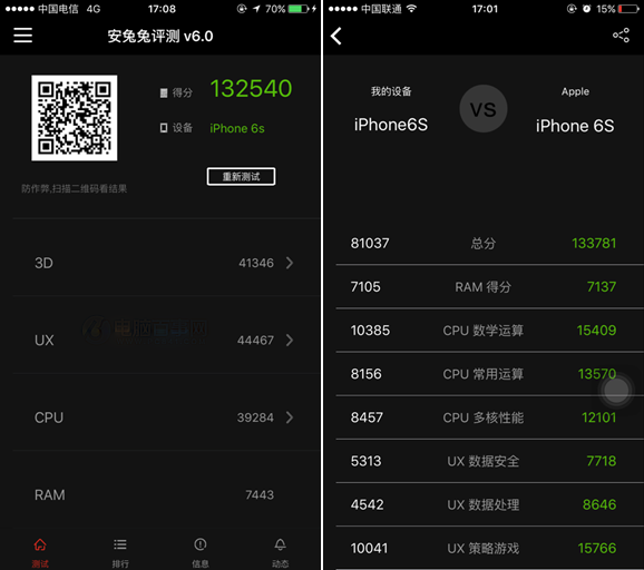 iphone 6S真假通过安兔兔跑分教你辨别假iphone 6S