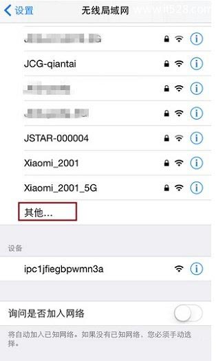 打开iPhone手机中 无线局域网 设置下的 其它选项